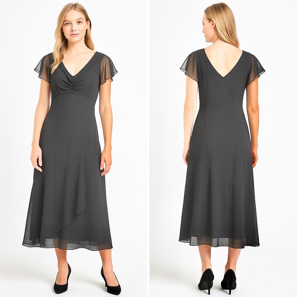 Vintage AGB Dress byer California Black Chiffon Dress – Size 12 - Picture 1 of 6